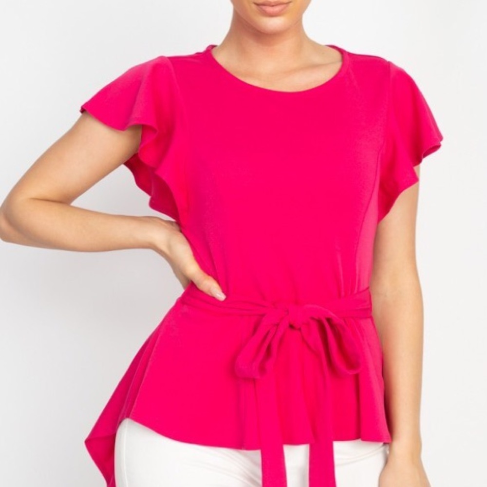 Hot Pink High Low Short Sleeve Tie Top NWT Size Small